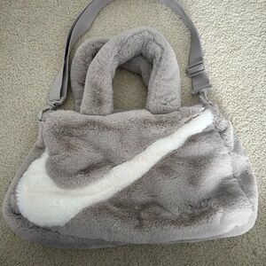 Nike Gray and White Plush Shoulder Bag